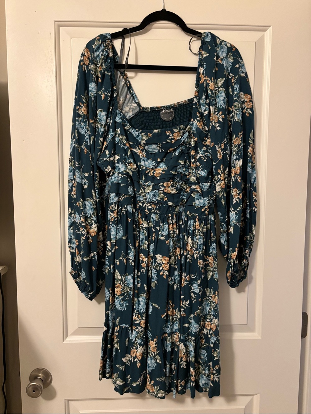 ARULA Teal Floral Long-Sleeve Dress